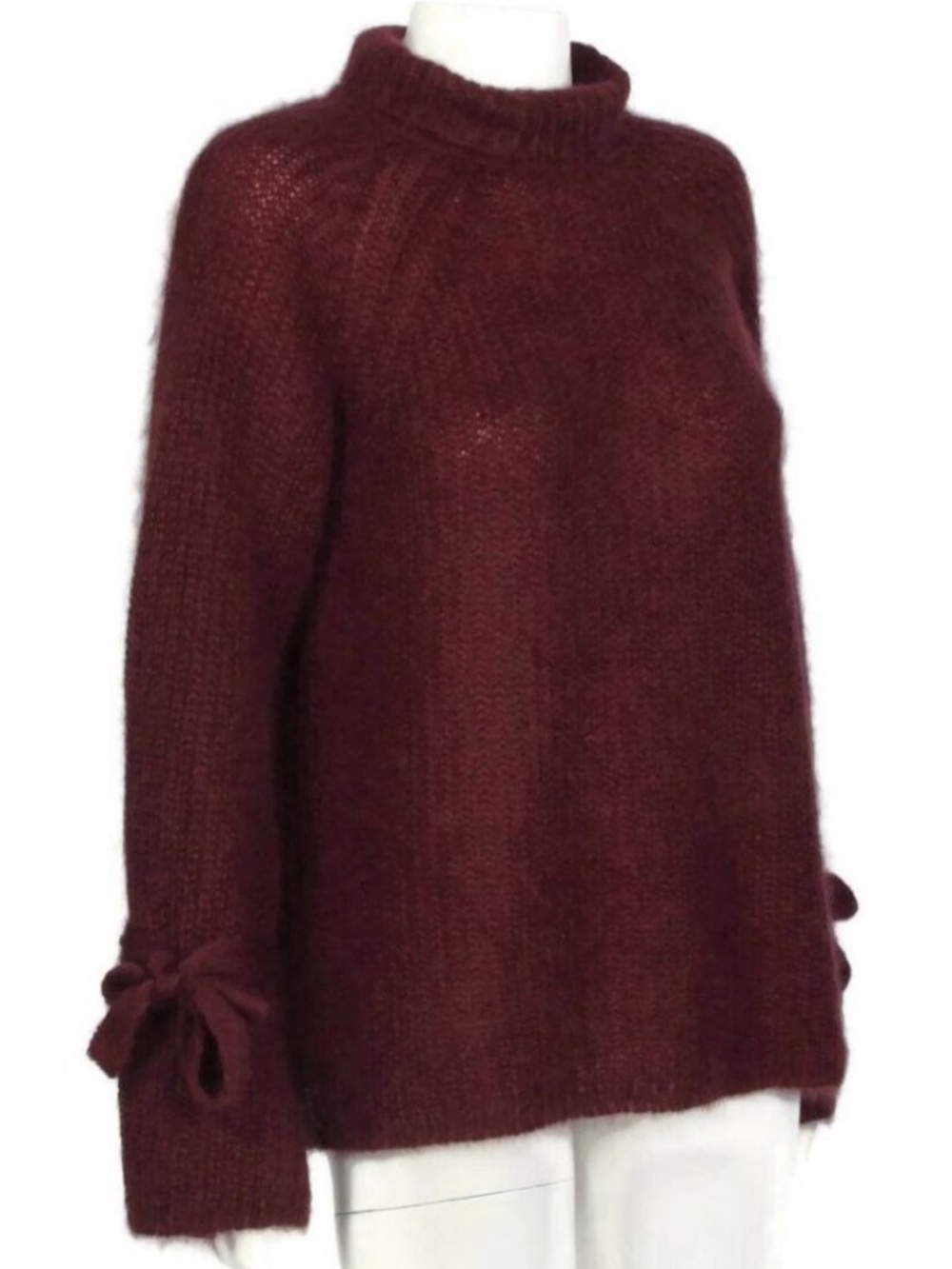 Nadaam Womens Burgundy Bow-Sleeve Mohair Blend Sweater Holiday Size Small
